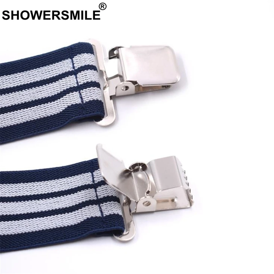 SHOWERSMILE плюс Размеры подтяжки мужские подтяжки шириной 5 см синий полосатый 125 см большой подтяжки человек для брюки пальцев 4 клипы