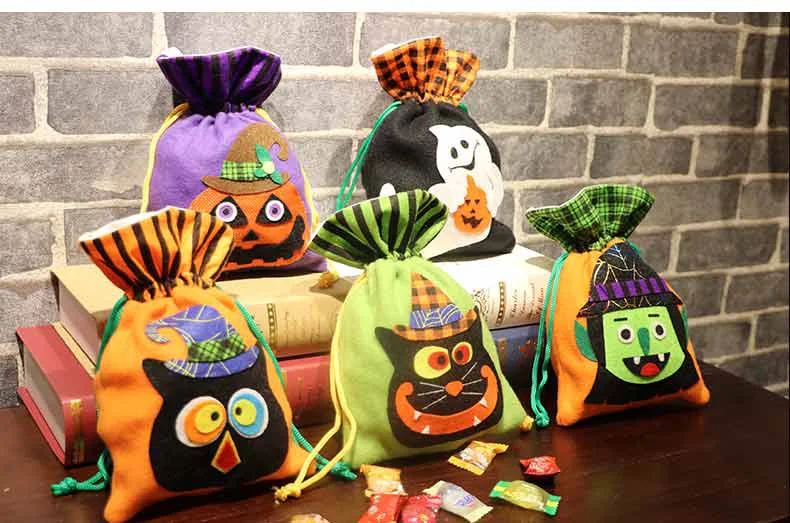 Halloween Gift Drawstring Bag Polyester Birthday Packaging Bag Christmas Wrap Treat Trick Children Halloween Witch Organizer (1)