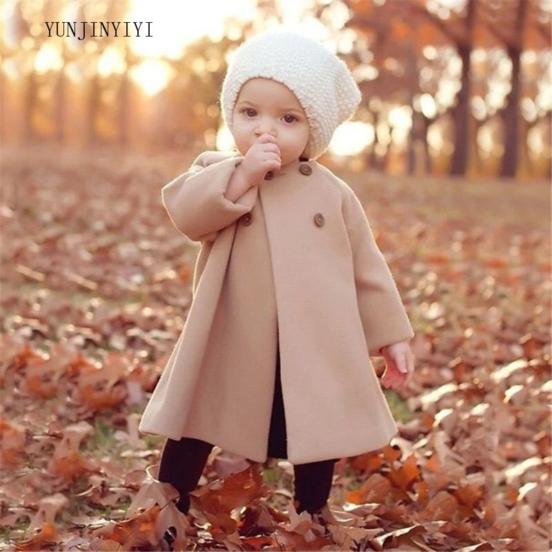 

Children's fashion clothing 2018 long wool windproof coat children princess coat button coat girls big clothes