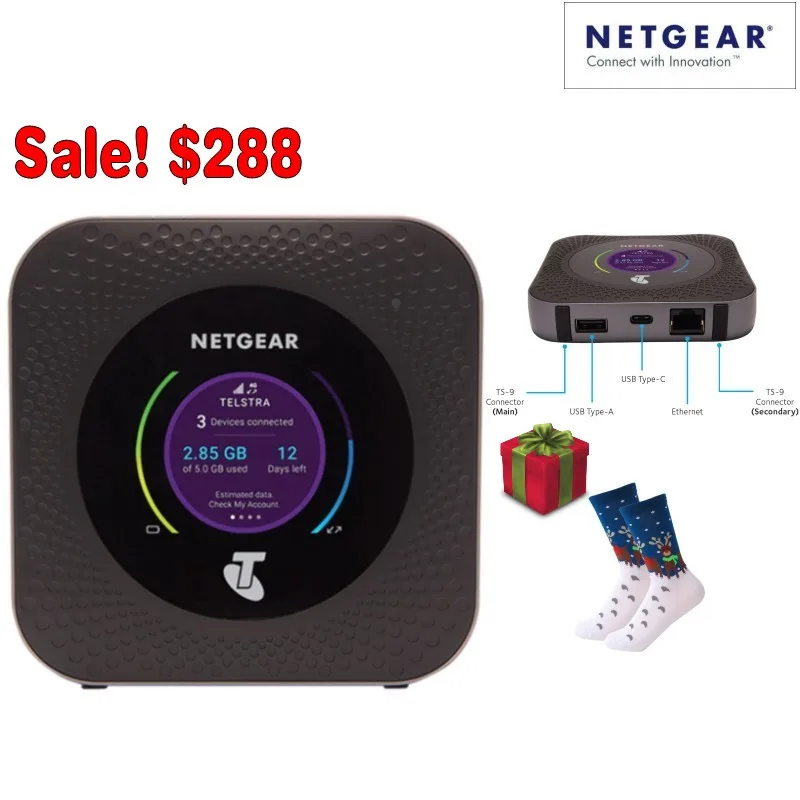 Разблокирована NETGEAR Nighthawk M1 mr1100 LTE cat16 4gx Gigabit Мобильный маршрутизатор модем с Бесплатная Предновогодние Носки для девочек