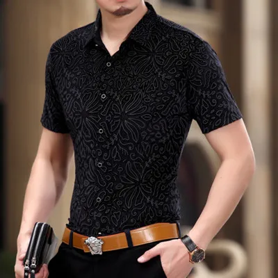 Высококачественная шелковая деловая Повседневная Изысканная рубашка с коротким рукавом, летняя Новинка, дышащая тонкая мужская рубашка M-4XL - Цвет: as picture
