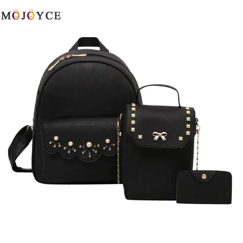 3 unids/set de perlas de moda remache mujeres Mochila niñas hombro de cuero de la PU Mochila bolsa de viaje Mochila 3 unids/set de perlas de moda remache mujeres Mochila niñas hombro de cuero de la PU Mochila bolsa de viaje Mochila