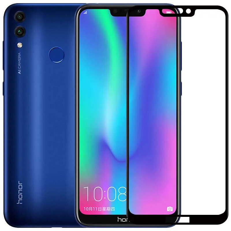 2 шт полный клей для Huawei Honor 8C полное покрытие Закаленное стекло Защитная пленка 9H