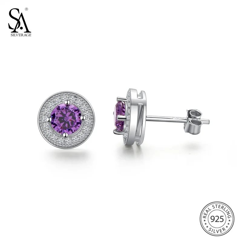 

SA SILVERAGE Real 925 Sterling Silver Stud Earrings for Women Office Lady S925 Female Brincos Fine Jewelry Gift Women Accessory