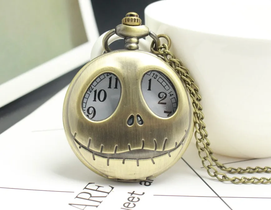 

Hollow Display Pocket Watch Quartz Retro Grey/Bronze Pendant Watch The Nightmare Before Christmas Necklace Clock Gifts for men