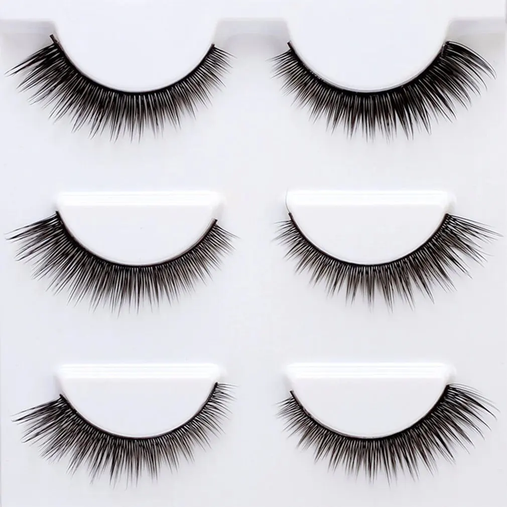 

3 Pairs Handmade Natural False Eyelashes High Grade Eye-tailed Style Eye Lash Man-made Fiber Material Sharpening Fake Eyelashes