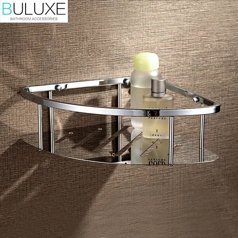 

BULUXE Brass Bathroom Shelf Single Tier Wall Mounted,Chrome Finished Corner Shelf Shower Caddy Storage Holder HP7727