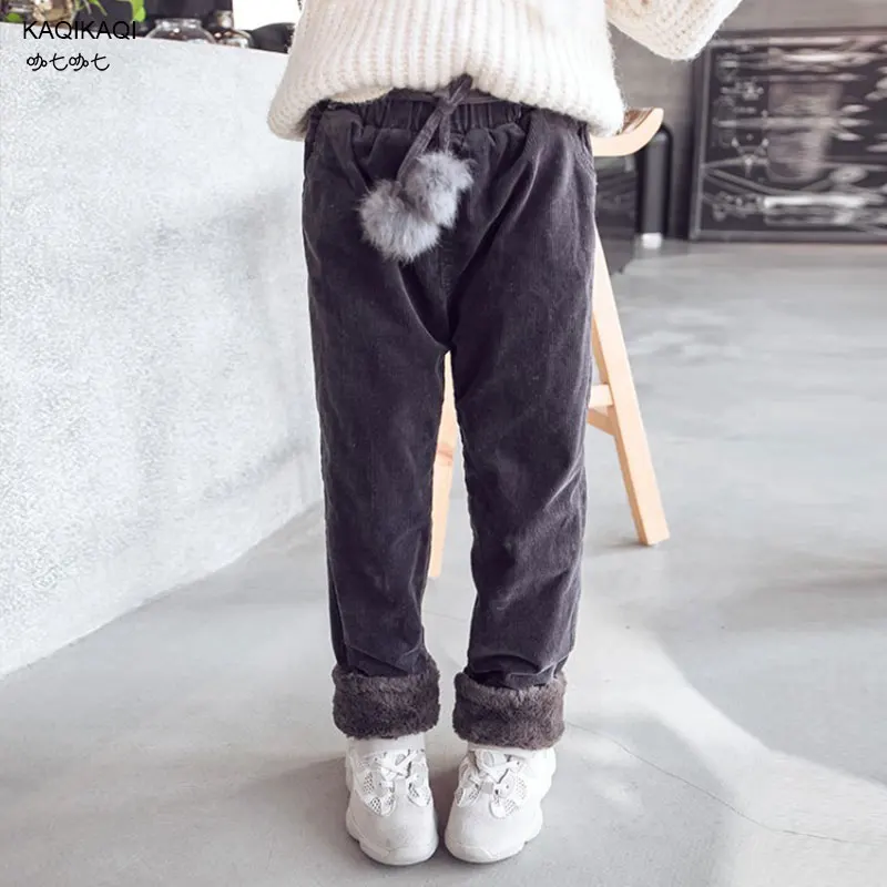 Детские вельветовые брюки детские зимние бархатные плотные штаны хлопковые мешковатые брюки для маленьких девочек детские махровые шаровые штаны для подростков - Цвет: Темно-серый
