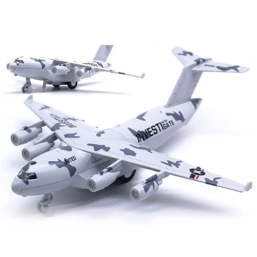 

Diecast C17 Transport Plane Pull back Light Sound Aircraft Model Education Toy