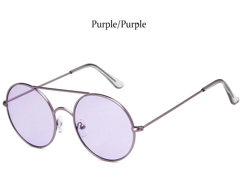 Круглый в винтажном и ретро стиле солнцезащитные очки для мужчин и женщин небольшой овальный металлический каркас Желтый Красный бренд дизайнер мужской женский солнцезащитные очки UV400 - Цвет линз: Purple Purple