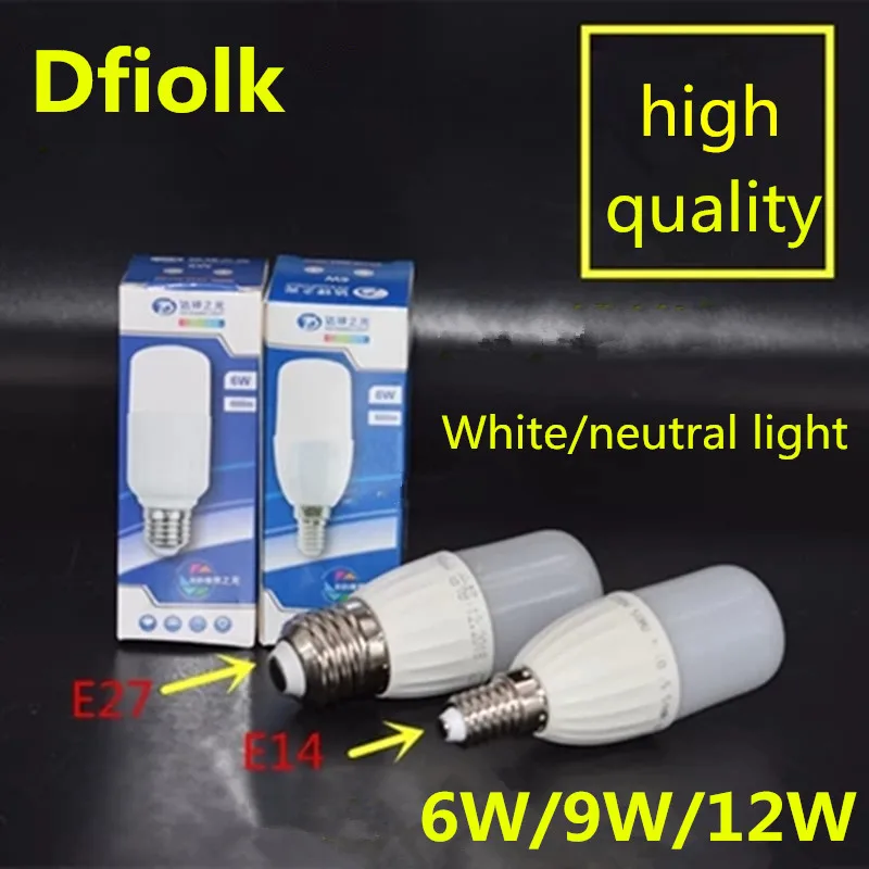 

New LED cylindrical bulb 6w9w12W E27 large screw E14 small screw 85V-265V neutral light cold white LED super bright bulb