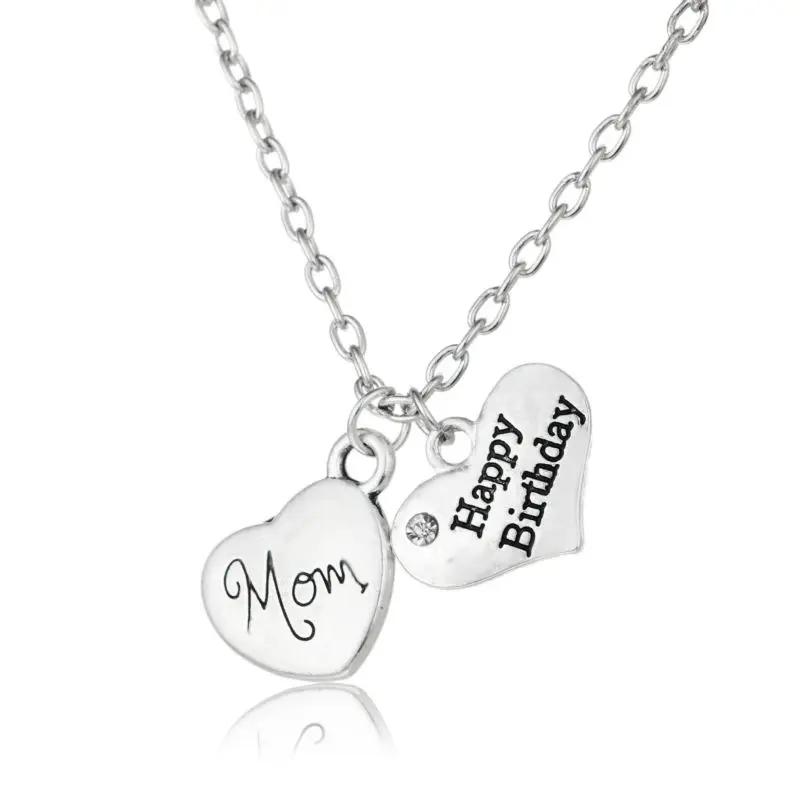 Maman Double Coeur En Cristal Argent Plaque Chaine Pendentif Collier De Famille Mere Jour Cadeau Femmes Bijoux Mere Charme Joyeux Anniversaire Aliexpress