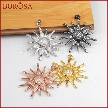 

BOROSA Fashion CZ Micro Pave Sun Pendant,Handcrafted Mix Color CZ White Zircon Pave Drusy Pendant for Necklace Jewelry WX365
