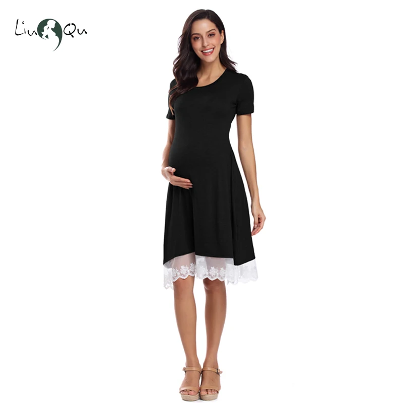 

Maternity Dresses Mama Short Sleeve Lace Irregular stitching Casual Loose Pregnancy Dress Plus Size Womens Dresses