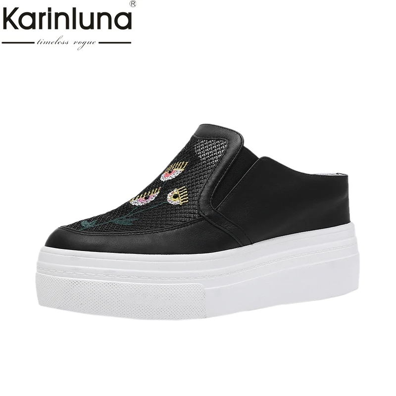 

KarinLuna women's leisure Fashion Hot Sale Genuine Leather Slip On Shoes Woman Platform Casual Spring mules flats