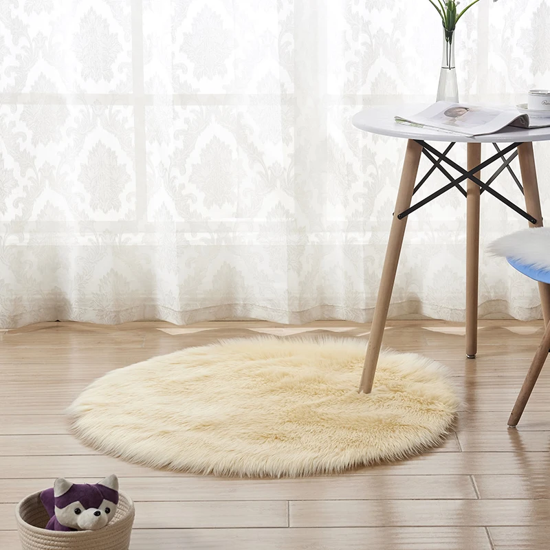 Fluffy Round Rug Carpets Living Room Solid Long Plush Area Carpet Faux Fur Sheepskin Shaggy Rugs For Home Bedroom Decorative - Цвет: Light Yellow