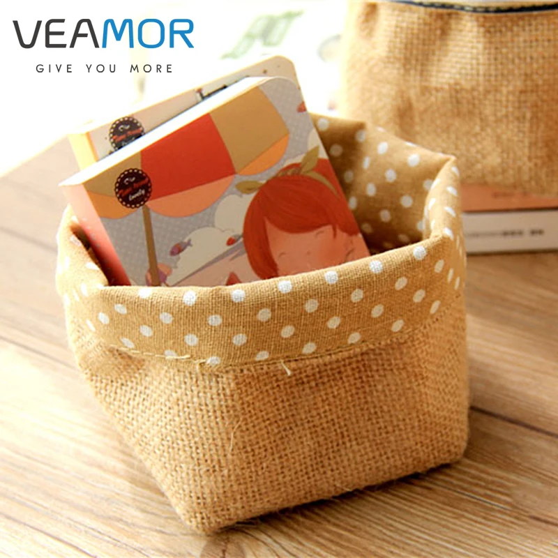 

VEAMOR Desktop Cleaning Storage Striped Cosmetic Case Waterproof Mobile Phone Case Toy Jewelry Box Jute Storage Baskets WB1227