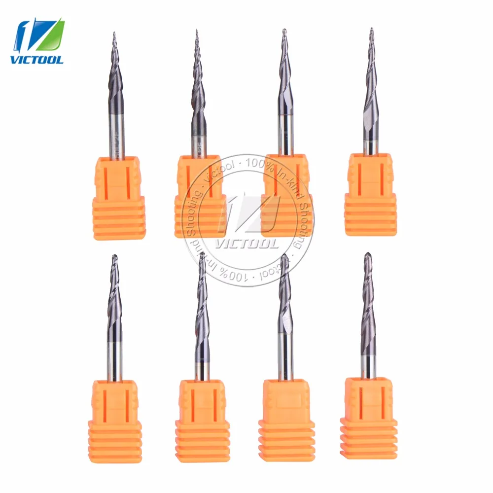 

8pcs/lot Tapered Taper Ball Nose End Mill D4*50L*2F HRC55 solid carbide Coated cone type cnc milling cutter engraving bit