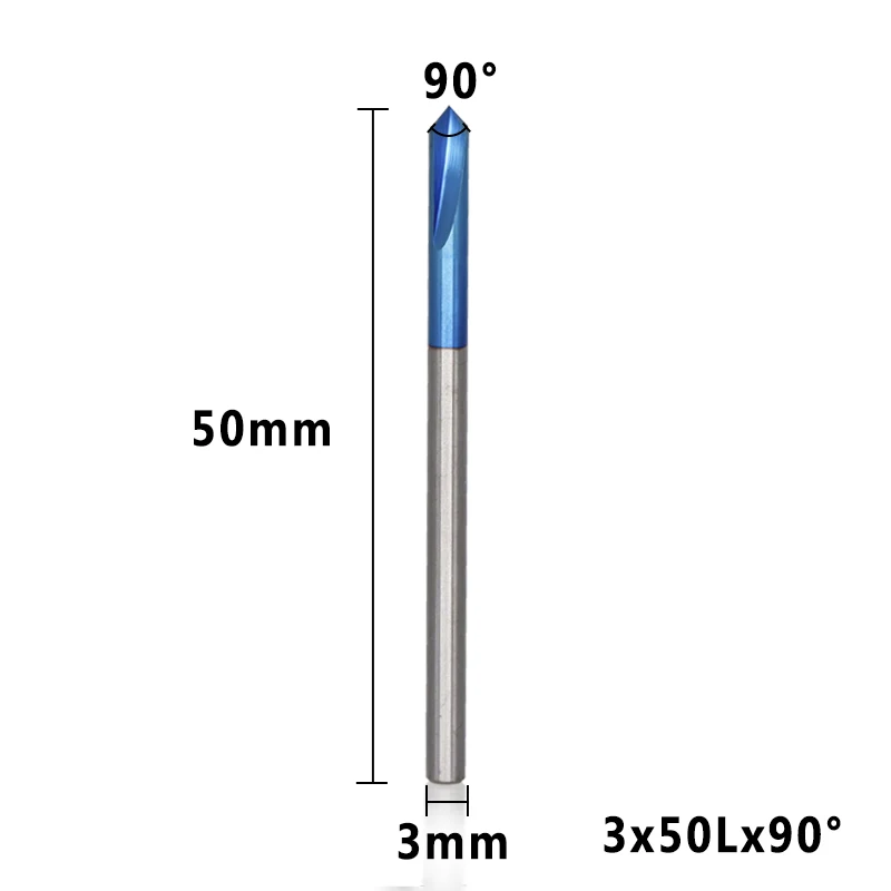 XCAN 1 шт. 2-12 мм 90 градусов нано с синим покрытием фаски концевые фрезы станок с ЧПУ фрезы 2 флейты концевой фрезы Карбид Концевая фреза - Длина режущей кромки: 3x50Lx90D