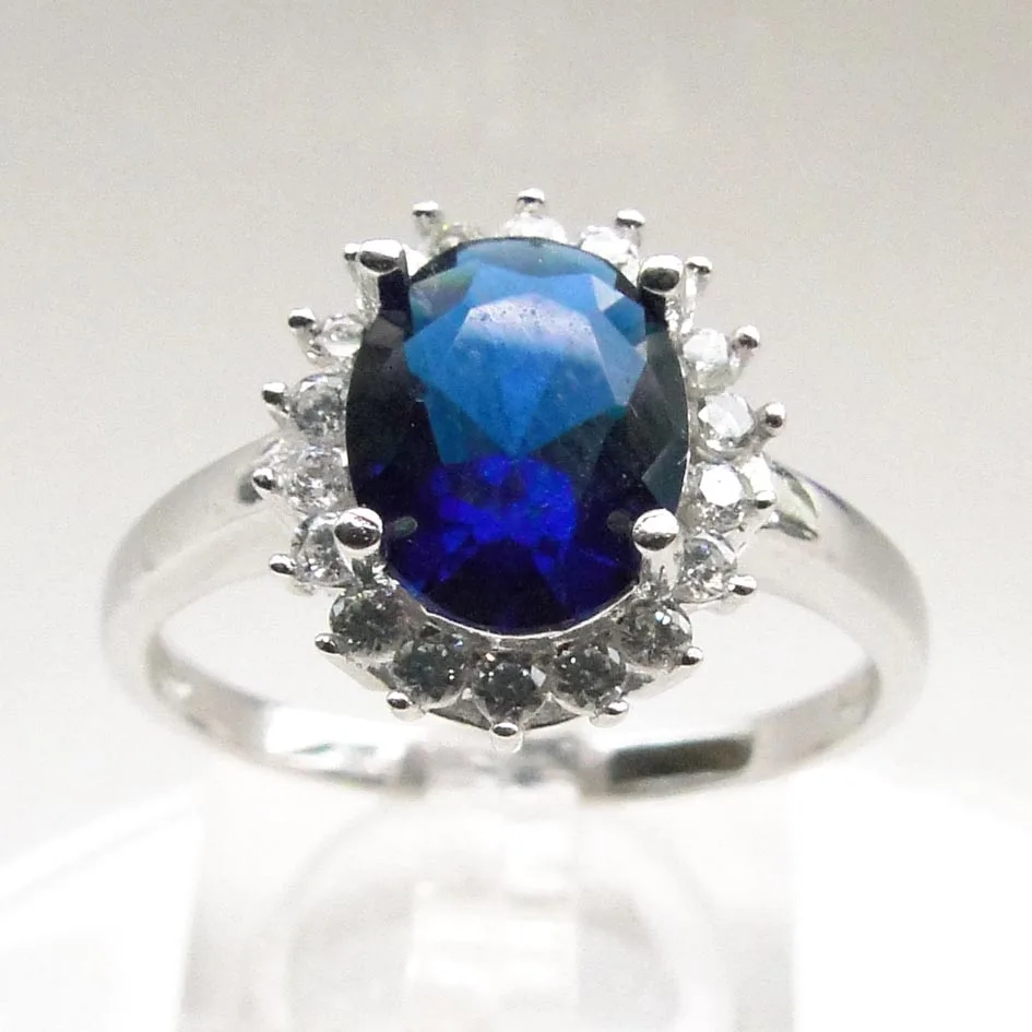

Wedding Bands Blue Color Stone Rings 100% 925 Sterling Silver Ring for Women Engagement Rings Wedding Rings Size 5/6/7/8/9/10/11