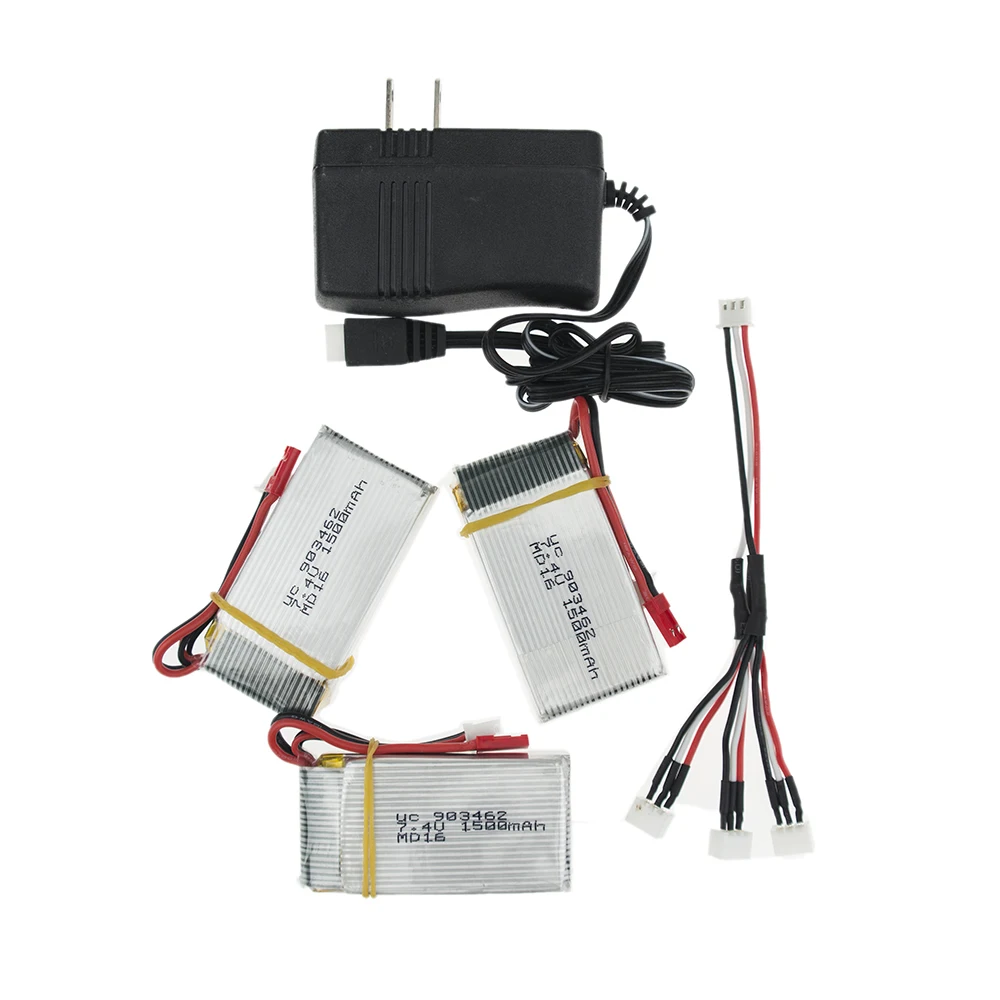 

7.4V 1500Mah 3pcs/lot 2S With 1split3 cable and US/China Plug charger 25C JST plug Lipo Battery For WLtoys V913 L959 L202