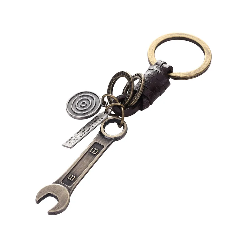 

Car Key chain Multiple Wings Poker wrench Blade Metal leather keychain chains Motorcycle Key ring holder For Men Women Gift
