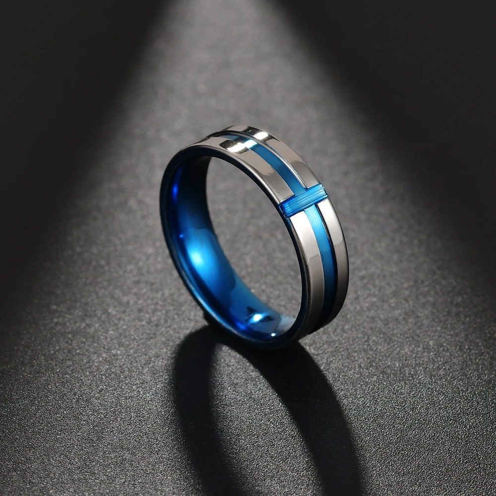 

New Fashion Jewelry Titanium Steel Ring for Men Blue Cross Stainless Steel Mens Ring Personality Charms Rings Wedding Party Punk