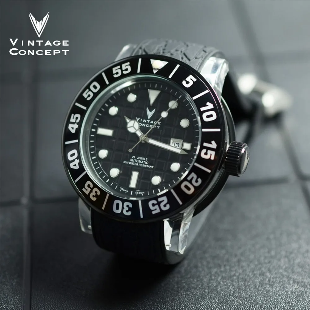 Мужские автоматические часы в винтажном стиле, модный прозрачный чехол, водонепроницаемые автоматические наручные часы 50 м, черные