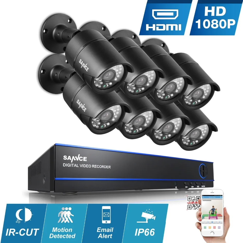 SANNCE 8CH 1080P DVR CCTV System 8pcs 1080P 2.0MP Security Cameras IR Outdoor 2400tvl CCTV home Video Surveillance Kit