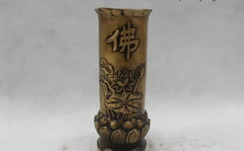 

8"Chinese Folk Pure Bronze excellent beautiful lotus flower Buddha Vase Statue