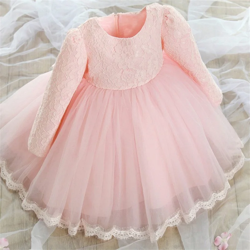Зимние платья для новорожденных; Одежда для девочек; розовое платье с фатиновой юбкой; одежда для первого дня рождения для маленьких девочек; вечерние платья для малышей 12-24 месяцев