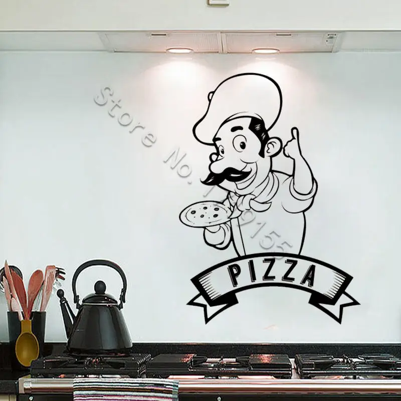 

Baking Chef Wall Sticker Pizza Wall Decal Kitchen Pizzeria Logo Restaurant Vinyl Sticker Window Cook Sign Dinning RoomDecorZW459