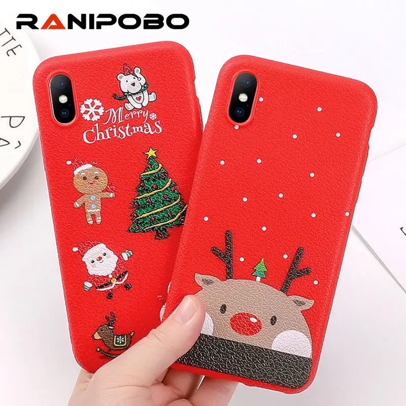 

Lovely Santa Claus Elk Christmas pattern Phone case For iphone 6 6S Plus 7 8 Plus X Merry Christmas Tree Cute Back Cover Gift