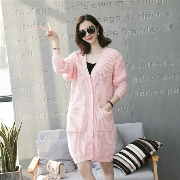Winter Korean Sweet Pink Sweater For Women Fashion Long Knit Cardigan ...