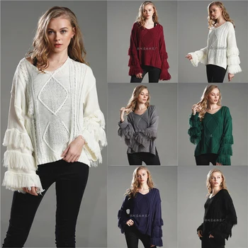 

Women's sweater 2019 new autumn solid color tassel decoration long-sleeved loose sweater casual high-quality sweater