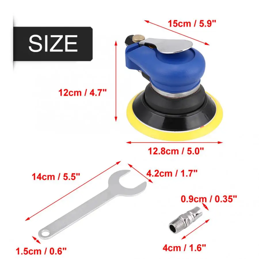 5 дюймов Круглая воздушная ладонь случайный орбитальный шлифовальный станок 9000 об/мин пневматический полировщик ручной шлифовальный инструмент
