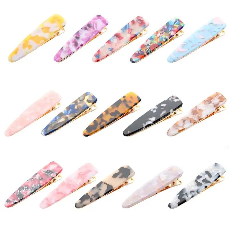 

15 Colors Women Girl Sweet Candy Colored Acetate Hair Clip Marble Texture Water Drop Duckbill Hairgrip Elegant Styling Barrettes