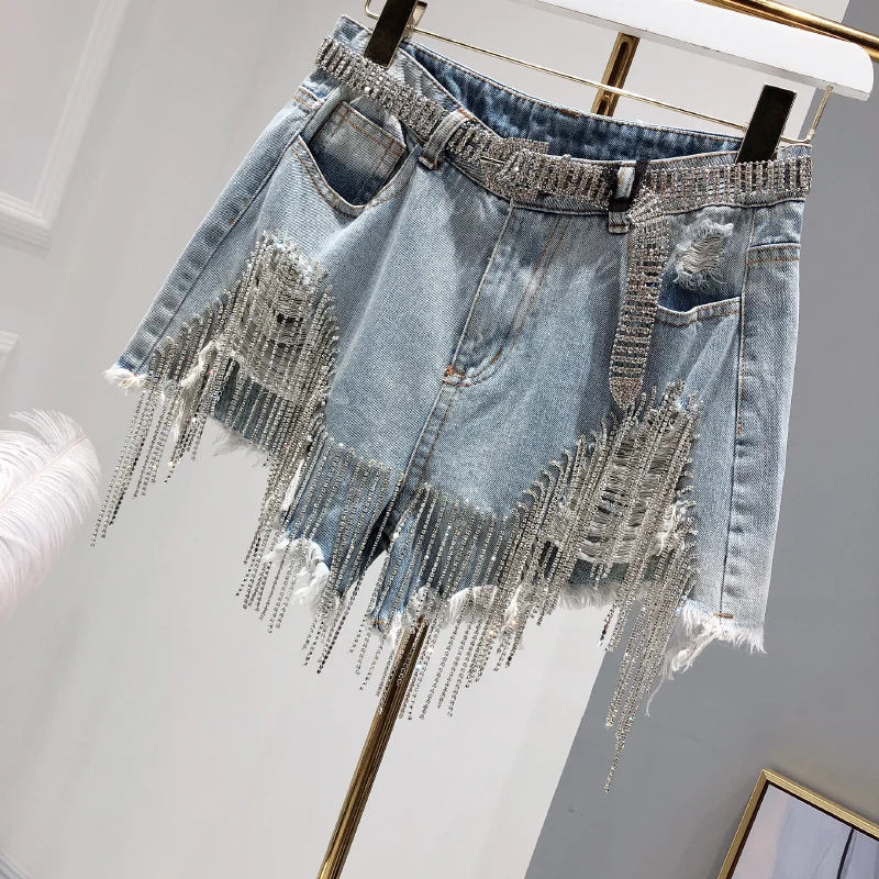 high waisted rhinestone shorts