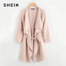Шеин водопад воротник двойной карман спереди обёрточная бумага осеннее пальто с поясом для женщин сплошной длинный рукав Весна повседневное пальто Верхняя одежда