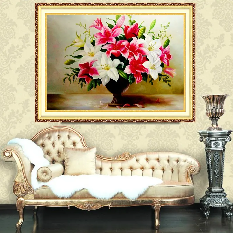 Needlework DIY Cross stitch,Embroidery kit set, Lily Flower Cross-Stitch Decoration Painting wall decor Wedding Gift
