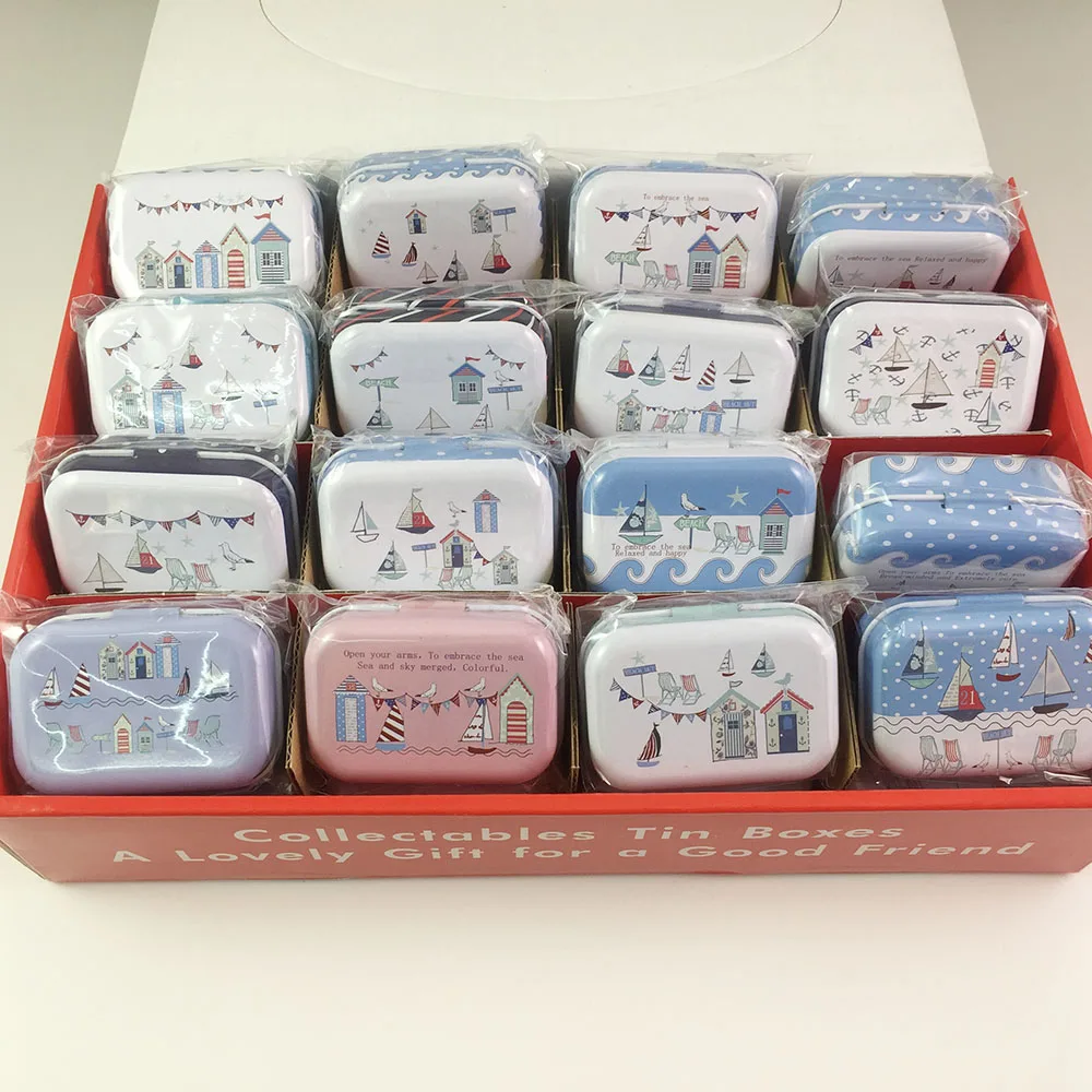 

320 pcs/lot Ocean Boat Beach Style Tin Box Candy Pill Chutty Mini Storage House Decoration Collectables Display