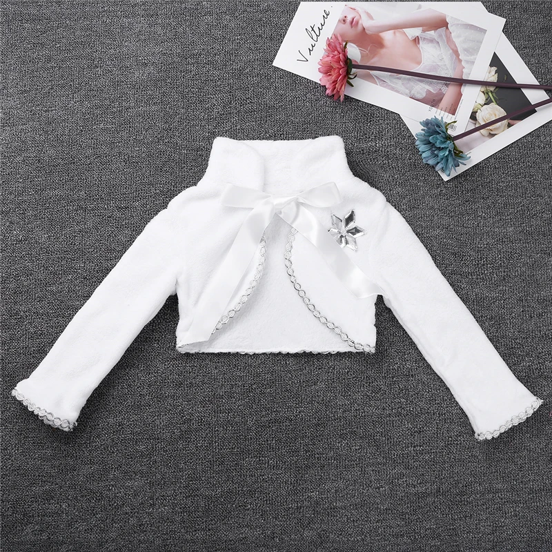 Capas de Pele do Falso Bolero para o Casamento Bonito Mangas Compridas Flor Meninas Capa Inverno Quente Jaqueta Envoltório Crianças Princesa Outwear Cabolsa 3 envoltório crianças bolero para o casamento princesa outwear casaco