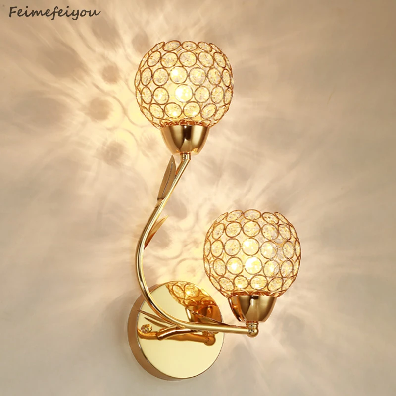 

LYFS AC85-265V Golden crystal wall lamp lights Modern Zipper Stainless Steel Base lighting wall sconces lamparas de pared
