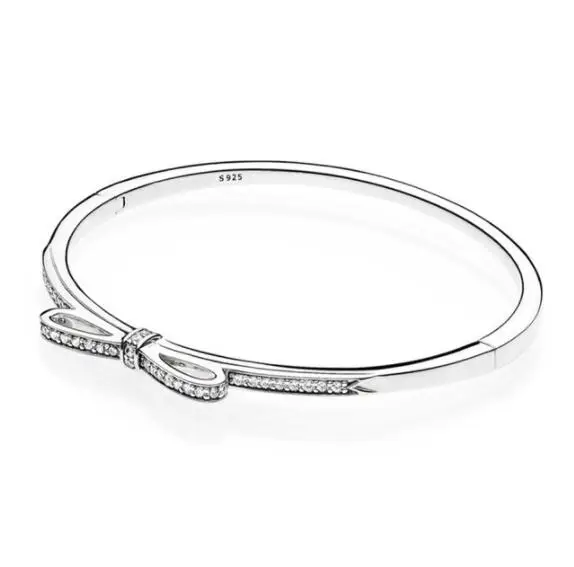 

Top Quality Sparkling Bow With Cubic Zirconia Pan Bracelet Fit Women Bead Charm 925 Sterling Silver Bangle Europe Jewelry