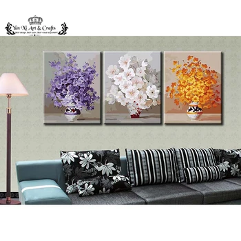 

Modern Style Canvas Painting 3 Piece Decor Picture painting by numbers cuadros decoracion Wall Art - White, yellow purple flower