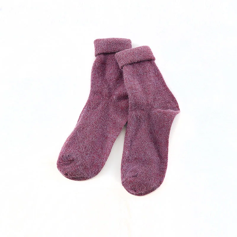 Высококачественные Брендовые женские носки Ангольские носки из кроличьей и мериносовой шерсти женские зимние теплые носки женские махровые носки большого размера - Цвет: Фиолетовый