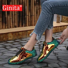 Ginita; женские кроссовки с золотыми блестками; сезон весна-осень; блестящая модная повседневная обувь; уличные блестящие женские кроссовки из искусственной кожи