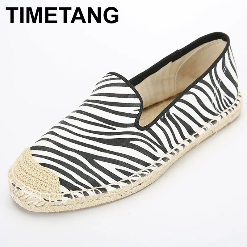 

TIMETANG Straw Knitted slip on loafer women causal handsewn oxfords lady comfy walk espadrilles leopard/rainbow/zebra fisherman