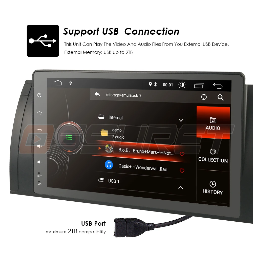 Excellent Ossuret 9 Inch 1024x600 IPS TouchScreen 1din Android 9.0 For BMW E39 E53 X5 Wifi 4G Bluetooth DVR RDS USB Sterring wheel control 19