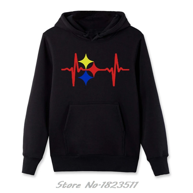 

New Fashion Men Fleece Hoody Sweatshirt Steelers Heart Beat Design Hoodie Hip Hop Jacket Tops Harajuku Streetwear